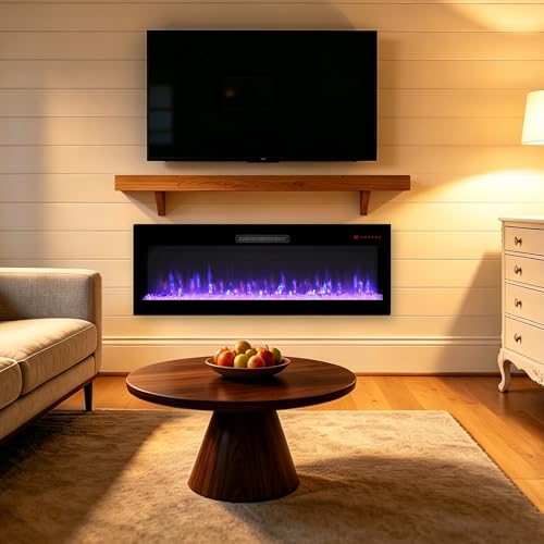 50" WiFi Electric Fireplace, Wall Fireplace Electric with Remote Control, 16 Adjustable Flame Colors, Wall Mounted/Recessed, 1400W Fireplace Insert Heater, Timer, Remote & App Control - size: 50 Inch Upgraded