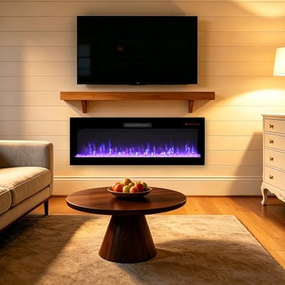 50" WiFi Electric Fireplace, Wall Fireplace Electric with Remote Control, 16 Adjustable Flame Colors, Wall Mounted/Recessed, 1400W Fireplace Insert Heater, Timer, Remote & App Control - size: 50 Inch Upgraded