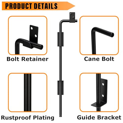 18" Heavy Duty Cane Bolt Gate Drop Rod with Black Finish-Steel Gate Ground Latch Designed for Wood Metal Vinyl Gates or Double Doors Fence Applications-2 Pack - size: 18 Inch-2 Pack