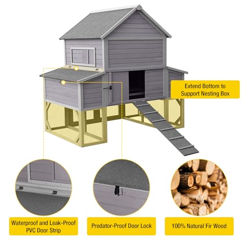Aivituvin Chicken Coop Extra Large for 10-15 Chickens Wooden Hen House Outdoor with Wheels 55ft² Poultry Cage with Run, 6 Nesting Boxes - size: 136.8"L x 62.5"W x 62.2"H