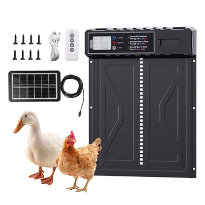 NEONMAN Multi-Mode Chicken Flap, Automatic Chicken Coop Door Solar Powered Automatic Chichken Flap LCD Display Anti-Pinch Safety Suitable for Poultry