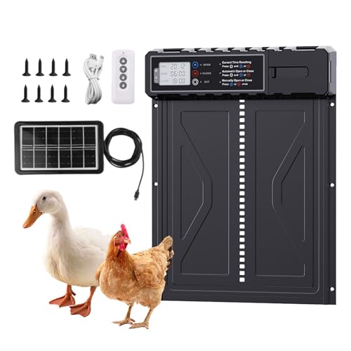 NEONMAN Multi-Mode Chicken Flap, Automatic Chicken Coop Door Solar Powered Automatic Chichken Flap LCD Display Anti-Pinch Safety Suitable for Poultry