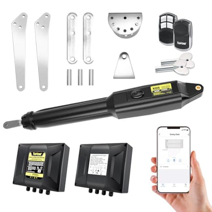 TOPENS XD551 Smart Gate Opener for Medium Duty Single Swing Gates Up to 18ft, Automatic Gate Opener with App Control AC Powered Remote Control Kit Solar Compatible
