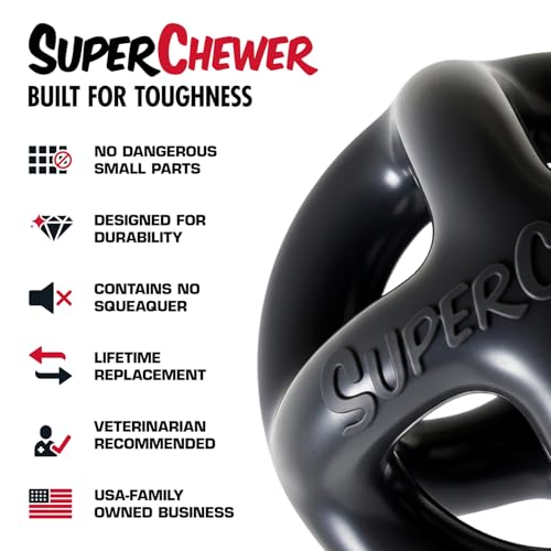 Tuff Pupper SuperChewer Extremely Tough Cage Ball for Dogs | 2X Tennis Ball Size | Natural Rubber | Tough Toy for Aggressive Chewers | Heavy Duty for Medium Large Breed | Strong but NOT Indestructible
