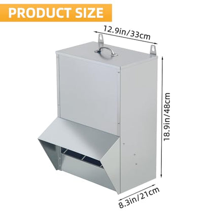 Galvanized Chicken Feeder Outdoor Poultry Feeder w/Lid Weatherproof,Easy refilling and Cleaning.NO Mess! NO Waste! (30LB Capacity)