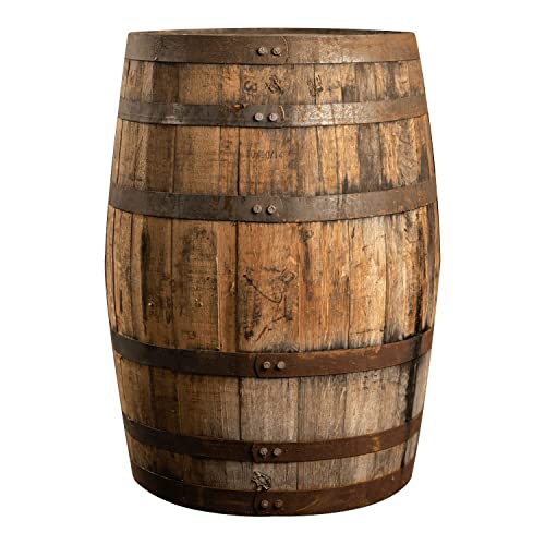 Midwest Barrel Company Authentic Whiskey Barrel (53 Gallons) Used Genuine American White Oak Wood Barrel with Steel Rings for Decoration, Furniture & DIY Projects