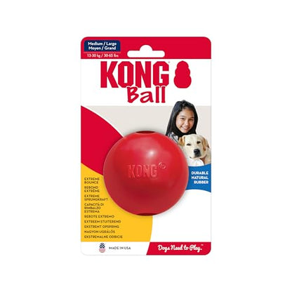 KONG Ball with Hole - Durable Dog Fetch Toy for Training, Interactive Playtime & More - Classic KONG Natural Rubber Ball - Red - For Large/Medium Dogs - size: Medium/Large