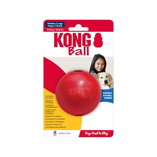 KONG Ball with Hole - Durable Dog Fetch Toy for Training, Interactive Playtime & More - Classic KONG Natural Rubber Ball - Red - For Large/Medium Dogs - size: Medium/Large