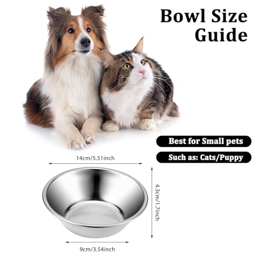 2 Pack 5.5" Metal Cat and Dog Small Bowls Stainless Steel Pet Bowls Set, Replacement Dog Food Bowl for Food and Water for Small Dogs, Kitten, Puppy