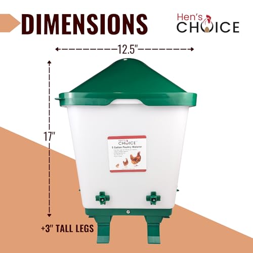 Hen's Choice 5 Gallon Chicken Waterer with 8 Drinker Nipples, Anti-Roost Lid, Top Fill Design, Heavy Duty Legs