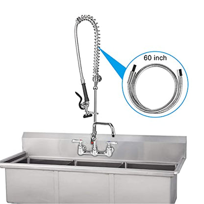 Commercial Pre Rinse Sprayer Hose Replacement Kit for Kitchen Dish Sink Faucet, 60 Inch Flexible Stainless Commercial Pre Rinse Kitchen Faucet Hose Parts