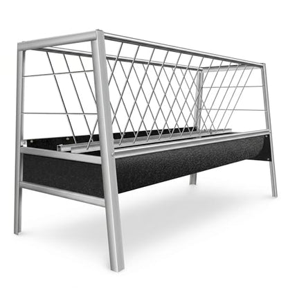 2-in-1 Stainless Steel Goat Feeder, Anti-Waste Hay Feeder with Rubber Trough, Heavy Duty for Goats, Sheep, Pigs - Perfect for Barns, Farms, and Outdoor Pens
