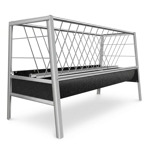 2-in-1 Stainless Steel Goat Feeder, Anti-Waste Hay Feeder with Rubber Trough, Heavy Duty for Goats, Sheep, Pigs - Perfect for Barns, Farms, and Outdoor Pens