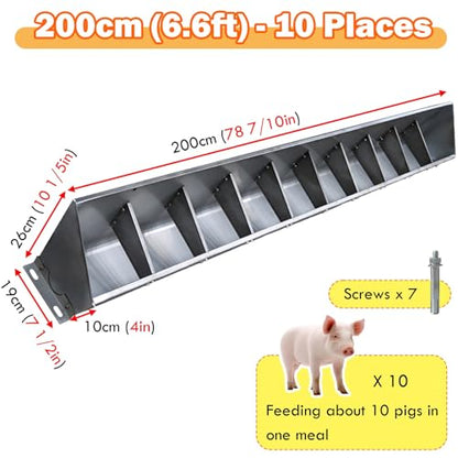 2-in-1 Stainless Steel Animal Feeder & Waterer Trough for Farm Livestock, Durable & Easy to Clean, Ideal for Cattle, Horses, Sheep, Goats - Perfect for Pasture Use - size: 200cm (78 7/10in) - 10 bit
