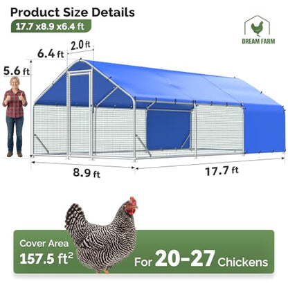 Sino Luban Metal Chicken Coop Run 17.8x8.9ft with Heavy Duty Hardware Cloth, Large Chicken Runs for Yard with Waterproof Cover, Outdoor Chicken Pen Enclosure, Walk-in Poultry Cage with Support Brace - size: 17.8x8.9 FT - Hardware Cloth