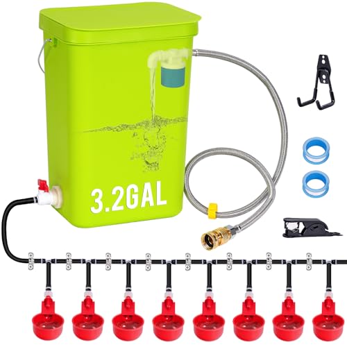 3.2Gal Automatic Chicken Waterer System Float Control Poultry Water Dispenser Complete Set Pipeline with Chicken Water Cups, Chicken Water Feeder for Chickens Ducks Geese Quail
