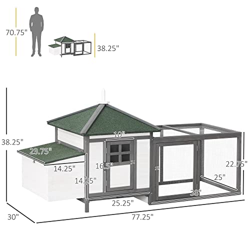 PawHut 77" Wooden Chicken Coop with Nesting Box, Cute Outdoor Hen House with Removable Tray, Ramp Run, for Garden Backyard, Gray - color: Gray