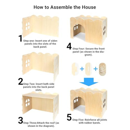 Bifeaw Rabbit Hideout, Natural Wooden Chew Proof Hideaway Hut for Small Pets (Rabbit) - size: Rabbit