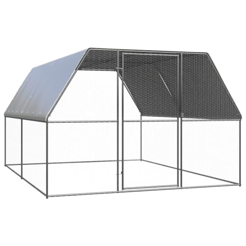 118" Galvanized Steel Chicken Coop with Lockable Walk-in Door, UV PE Cover, Secure Backyard Run - color: Silver, size: 118.1 x 118.1 x 78.7 in (W x L x H)