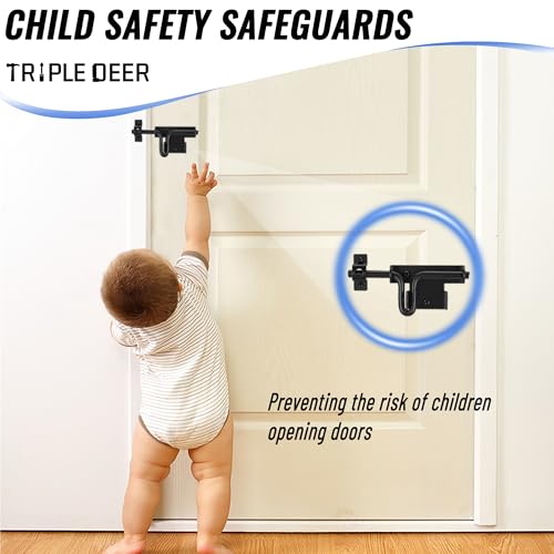 TRIPLE DEER Heavy Duty Slide Bolt Gate Latch, Sliding Bolt Door Lock with Padlock Hole, Slide Bolt Hardware for Wooden Fence/Yard Fence/Shed Door/Barn Door, Black, 1 Pack