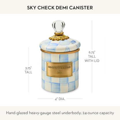 MACKENZIE-CHILDS Enamel Canister, Kitchen Storage Container with Lid, Demi, 24-Ounce Capacity, Light-Blue-and-White Sky Check - color: Sky Check