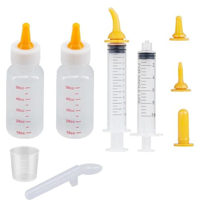 Pet Feeding Bottle and Syringe Set, Pet Nursing Bottle, Silicone Nipples, Feeder Kit for Small Animal, Newborn Puppies and Kittens, Rabbit, Squirrels (Yellow) - color: Yellow