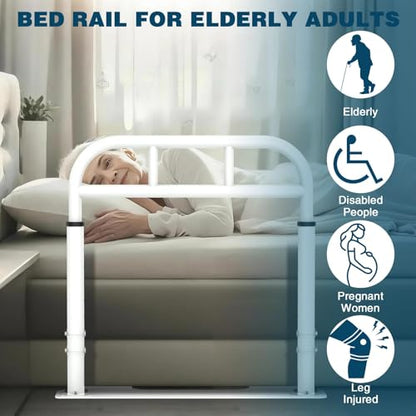 THOOUM Bed Rail for Elderly Adults Safety, Heavy Duty Bed Rail with 6 Adjutsable Heights, Bed Assist Rail for Seniors, Twin, Queen, King Size Bed (400 LBS Loading, White)