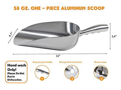 Cast Aluminum Utility Scoop - 58 oz. - Round Bottom, ice scoop For Multi-Purpose Use, With Finger Groove Handle (58 oz.) - size: 58 oz