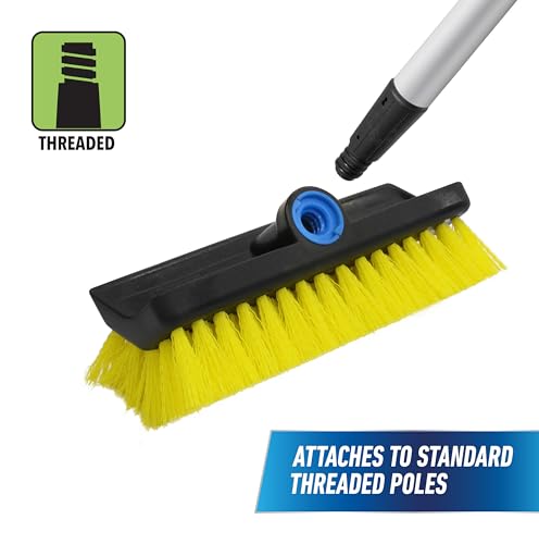 Unger Professional Hydropower Lock-On 10” Bi-Level Scrub Brush, Cleaning Supplies, Scrubber Tool, Compatible with Waterflow Poles, Use in Garage, Driveway, Deck, Concrete, Cement, & Brick(Pack of 12) - size: 10 inches (Pack of 12), style: Multi-Angle Scru