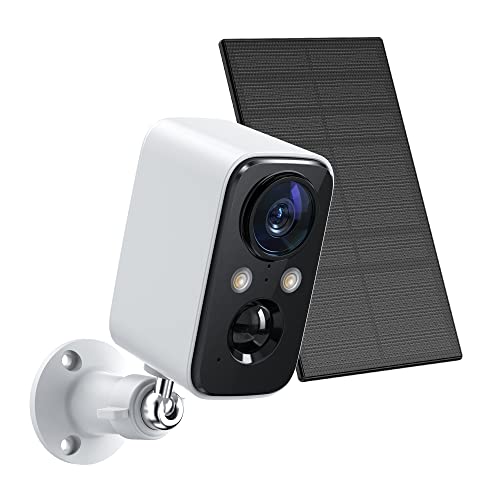 Solar Panel Security Cameras Wireless Outdoor - Battery Powered Cameras for Home Security WiFi Camera Surveillance Indoor System Floodlight Night Vison Alarm Motion Sensor Light Door Cam - color: 1Pack-White