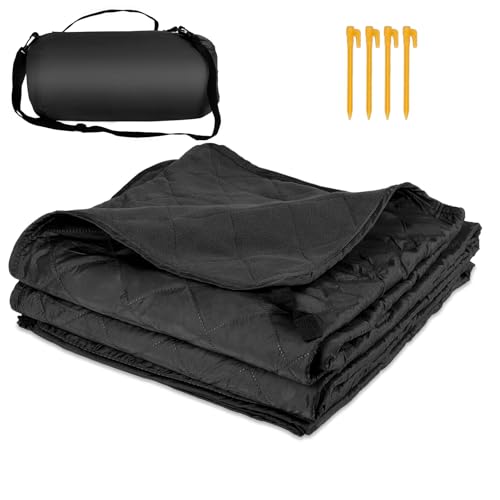 Waterproof Camping Blanket with Fleece Lining 67”X 87”, Large Outdoor Blankets for Camping for Cold Weather, Windproof Stadium Blanket for Sports, Car, Picnic, Adults, Machine Washable, (Black, 1PCS) - color: Fleece-black, size: 67"x 87"