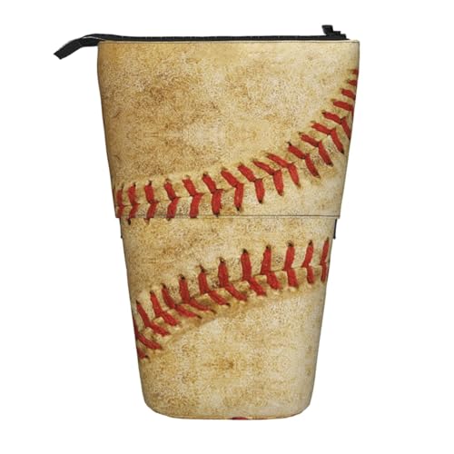Retro Baseball Kids Standing Pencil Case Girls Boys Telescopic Stationary Pouch with Zipper Large Capacity Stand up Pen Bag Portable Makeup Holder for Children School Students Office Supplies - color: Baseball