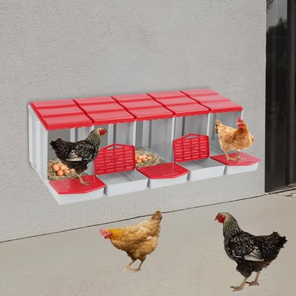Chicken Nesting Boxes, 5 Compartment Nesting Boxes for Laying Eggs, Roll Away Nesting Box Egg Collection Tray, Wall Mount Poultry Roll Away Chicken Laying Boxes (Red) - color: 5 Compartment Nesting Boxes (Red)