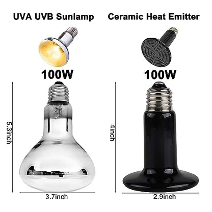 DXOPHIEX 15 inch Dual Reptile Light Fixture, Max 150W Dual Reptile Heat Lamp Fixture with 100W UVA UVB Sun Light & Ceramic Heat Emitter,Double Dome Lamp for Terrarium and Tortoise Habitat - size: 15inch with UVA UVB sun lamp and CHE bulb