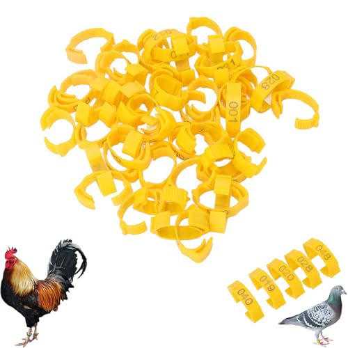 100Pcs 1-50 Numbered Chicken Leg Rings, Retractable Adjustable 6 Slots Chicken Identification Leg Bands Tags for Chicken Duck Goose Pigeon Yellow
