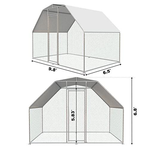 Chicken Coops Large Metal Chicken Coop Walk-in Poultry Cage Chicken Run for 6-10 Chickens Durable Chicken House/cage with Waterproof and Anti-UV Cover - size: 117.6"L x 78.0"W x 81.6"H