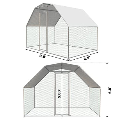 Chicken Coops Large Metal Chicken Coop Walk-in Poultry Cage Chicken Run for 6-10 Chickens Durable Chicken House/cage with Waterproof and Anti-UV Cover - size: 117.6"L x 78.0"W x 81.6"H