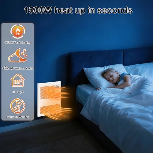 9815WH Electric Wall Heater - 1500W in-Wall Heater with Built-in Thermostat, 120/240V AC Dual Voltage, Quiet, Overheat Protection Wall Mounted Heater for Bedroom, Living Room