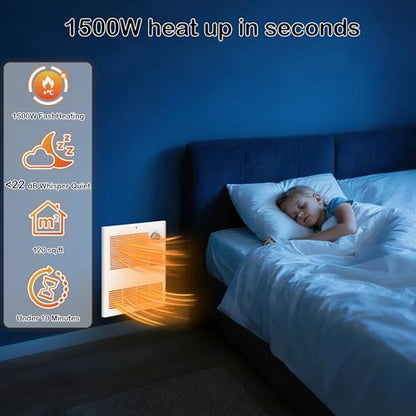 9815WH Electric Wall Heater - 1500W in-Wall Heater with Built-in Thermostat, 120/240V AC Dual Voltage, Quiet, Overheat Protection Wall Mounted Heater for Bedroom, Living Room