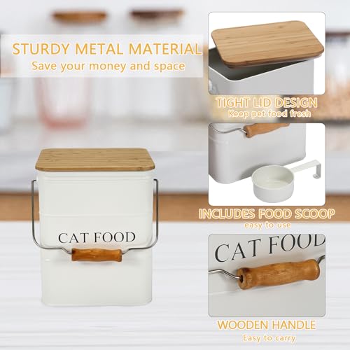 Morezi Cat Food Storage Container Storage bin with Wooden lid Scoop Included White Metal cat Food Container in Kitchen countertop - color: Cat Food Wood Lid white