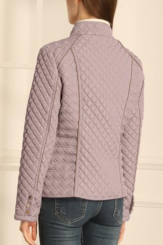 Bellivera Women's Stand Collar Lightweight Quilted Puffer Jacket | Casual Padded Zip Long Sleeve Coat for Spring and Winter with Pockets - color: Pink, size: Medium
