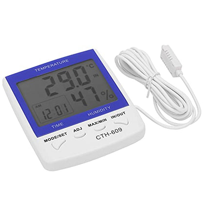 609 Digital Thermometer Hygrometer for Home Greenhouse - LCD Temperature Humidity Meter with Clock and Alarm