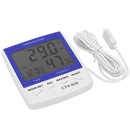 609 Digital Thermometer Hygrometer for Home Greenhouse - LCD Temperature Humidity Meter with Clock and Alarm
