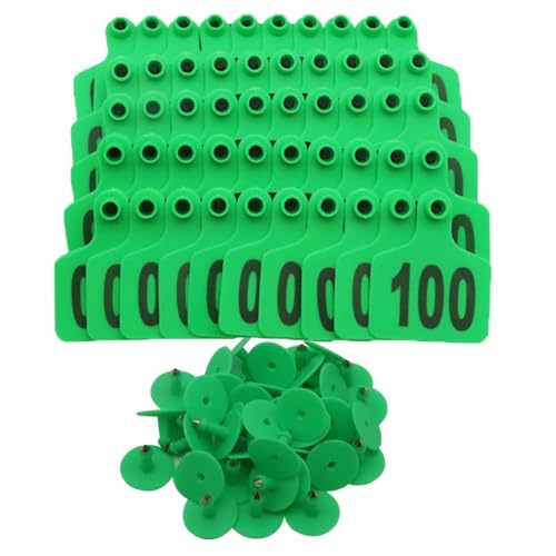 100pcs Livestock Ear Tags,001-100/-/901-1000 Identification Numbered Animal Ear Tag for Cows Cattle Goats Pigs 6 * 7.5cm (2.36 * 2.95in) Green 701-800 - color: Green, size: 701-800