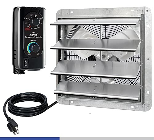 iLIVING 16" Wall Mounted Shutter Exhaust Fan, Automatic Shutter, with Thermostat and Variable Speed controller, 0.85A, 1200 CFM, 1800 SQF Coverage Area Silver (ILG8SF16V-ST) - style: Plugin Thermostat & Speed Controller