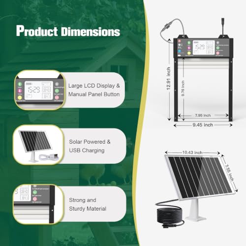 Automatic Chicken Coop Door, TUYA App Status View Solar Door WiFi Enable