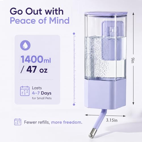 No-Drip Small Animal Water Bottle, 47OZ Large Capacity Leakproof Hanging Pet Water Dispenser for Cage Crate, Water Feeder for Guinea Pig, Hamster, Rabbit, Ferret, Chinchilla (Purple) - color: Purple
