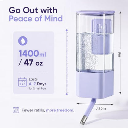 No-Drip Small Animal Water Bottle, 47OZ Large Capacity Leakproof Hanging Pet Water Dispenser for Cage Crate, Water Feeder for Guinea Pig, Hamster, Rabbit, Ferret, Chinchilla (Purple) - color: Purple