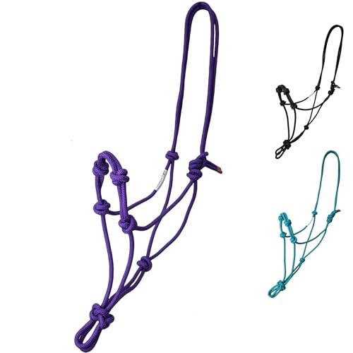 Tahoe Tack Copper Tip® Series Horse Training Rope Halter – 4 Knot, 1/4" Stiff Cord - color: Purple, size: Pony