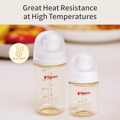 Pigeon PPSU Nursing Baby Bottle Wide Neck, Anti-Colic, Streamlined Body, Natural Feel, Easy to Clean, 8 Oz (Pack of 2), Includes 2pcs M Nipples (3m+) - color: 8 Oz, 2 Packs